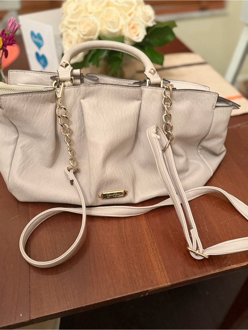 Jessica Simpson Cream Chain-Accent Shoulder Bag